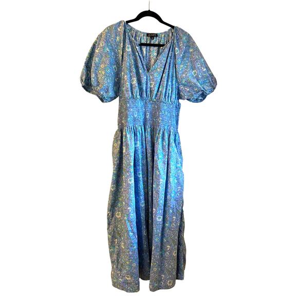 J. Crew Provence Smocked-Waist Midi Dress Marigold Blooms Cotton Poplin XL 0072 - Picture 1 of 8